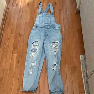 Dance & Marvel Light Blue Distressed Denim Overalls
